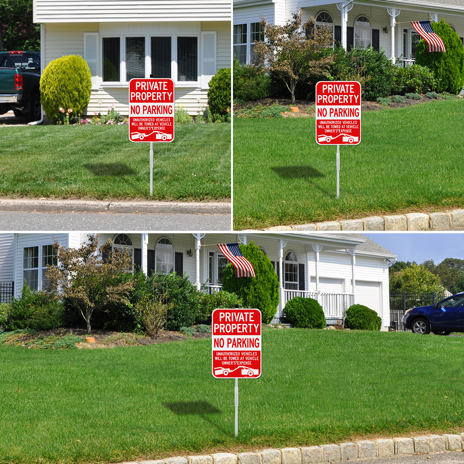 Faittoo Large Private Property No Parking Sign with 36" Stake, 14"x10" Vehicle Towed At Owner's Expense Aluminum Sign, Reflective, 2 pre-drilled holes, Includes Matching Screws & Wrench