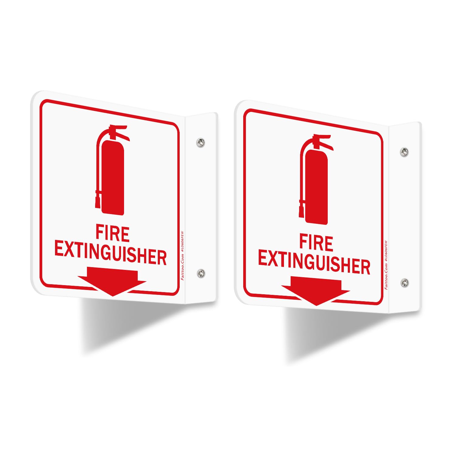 Faittoo Fire Extinguisher Sign, 2 Pack Fire Extinguisher with Down Arrow - 6 x 6 Inches Acrylic Plastic, 2 Pre-Drilled Holes, Includes Matching Screws, Easy To Mount, Use for Home Office/Business