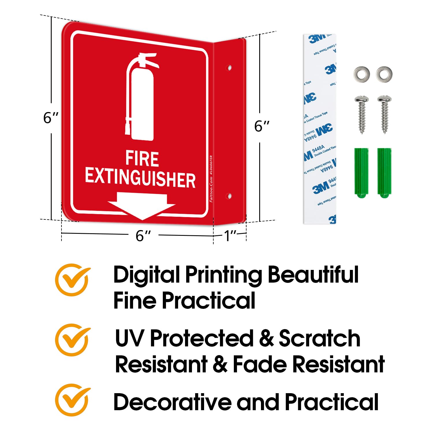 Faittoo Fire Extinguisher Sign, 2 Pack Fire Extinguisher with Down Arrow - 6 x 6 Inches Acrylic Plastic, 2 Pre-Drilled Holes, Includes Matching Screws, Use for Home Office/Business