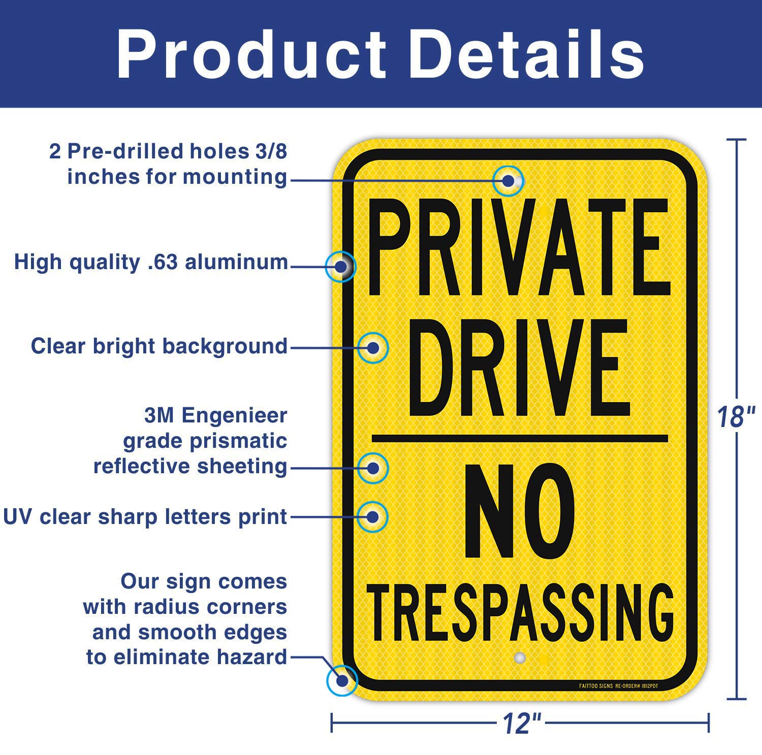 Faittoo 18" x 12" Private Drive No Trespassing Sign 18" x 12" Private Property No Trespassing Violators Prosecuted Sign