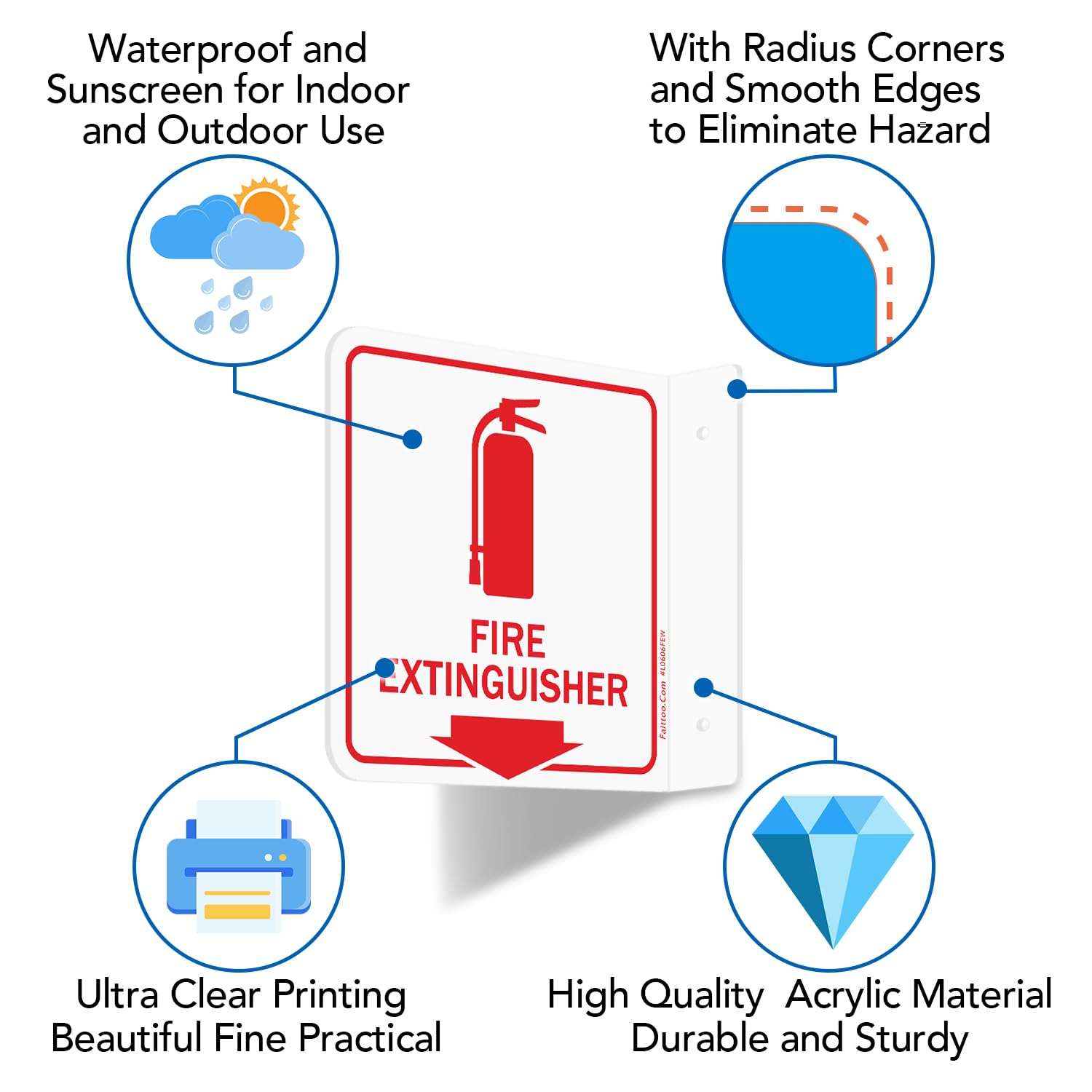 Faittoo Fire Extinguisher Sign, 2 Pack Fire Extinguisher with Down Arrow - 6 x 6 Inches Acrylic Plastic, 2 Pre-Drilled Holes, Includes Matching Screws, Easy To Mount, Use for Home Office/Business