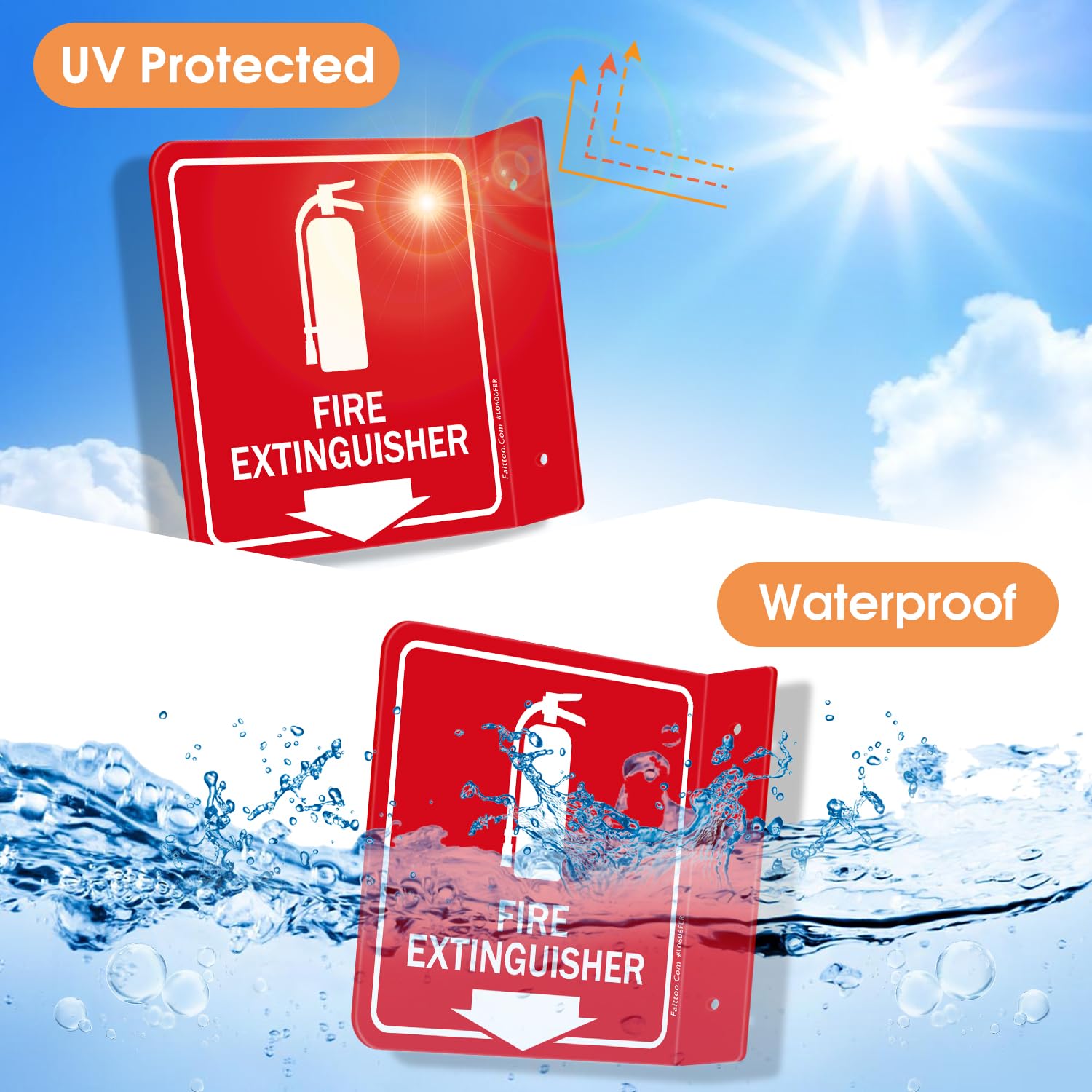 Faittoo Fire Extinguisher Sign, 2 Pack Fire Extinguisher with Down Arrow - 6 x 6 Inches Acrylic Plastic, 2 Pre-Drilled Holes, Includes Matching Screws, Use for Home Office/Business