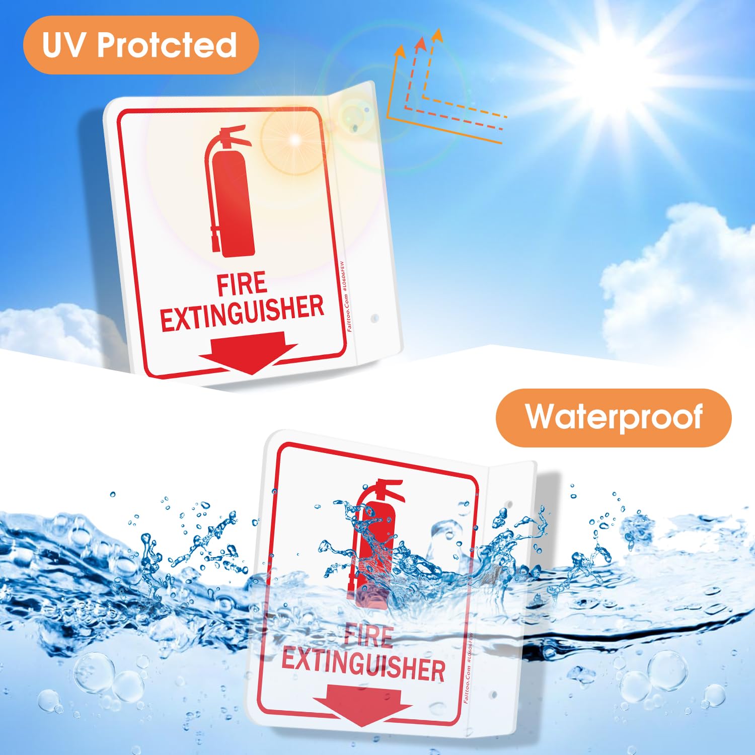 Faittoo Fire Extinguisher Sign, 2 Pack Fire Extinguisher with Down Arrow - 6 x 6 Inches Acrylic Plastic, 2 Pre-Drilled Holes, Includes Matching Screws, Easy To Mount, Use for Home Office/Business