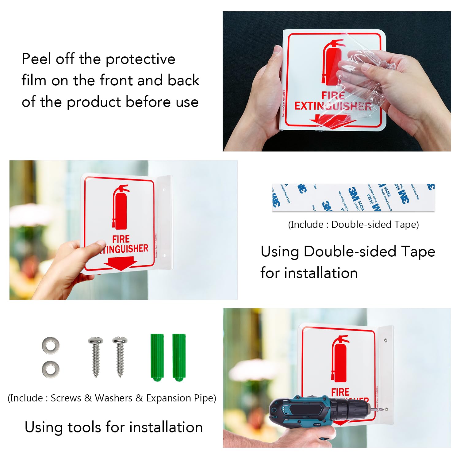 Faittoo Fire Extinguisher Sign, 2 Pack Fire Extinguisher with Down Arrow - 6 x 6 Inches Acrylic Plastic, 2 Pre-Drilled Holes, Includes Matching Screws, Easy To Mount, Use for Home Office/Business