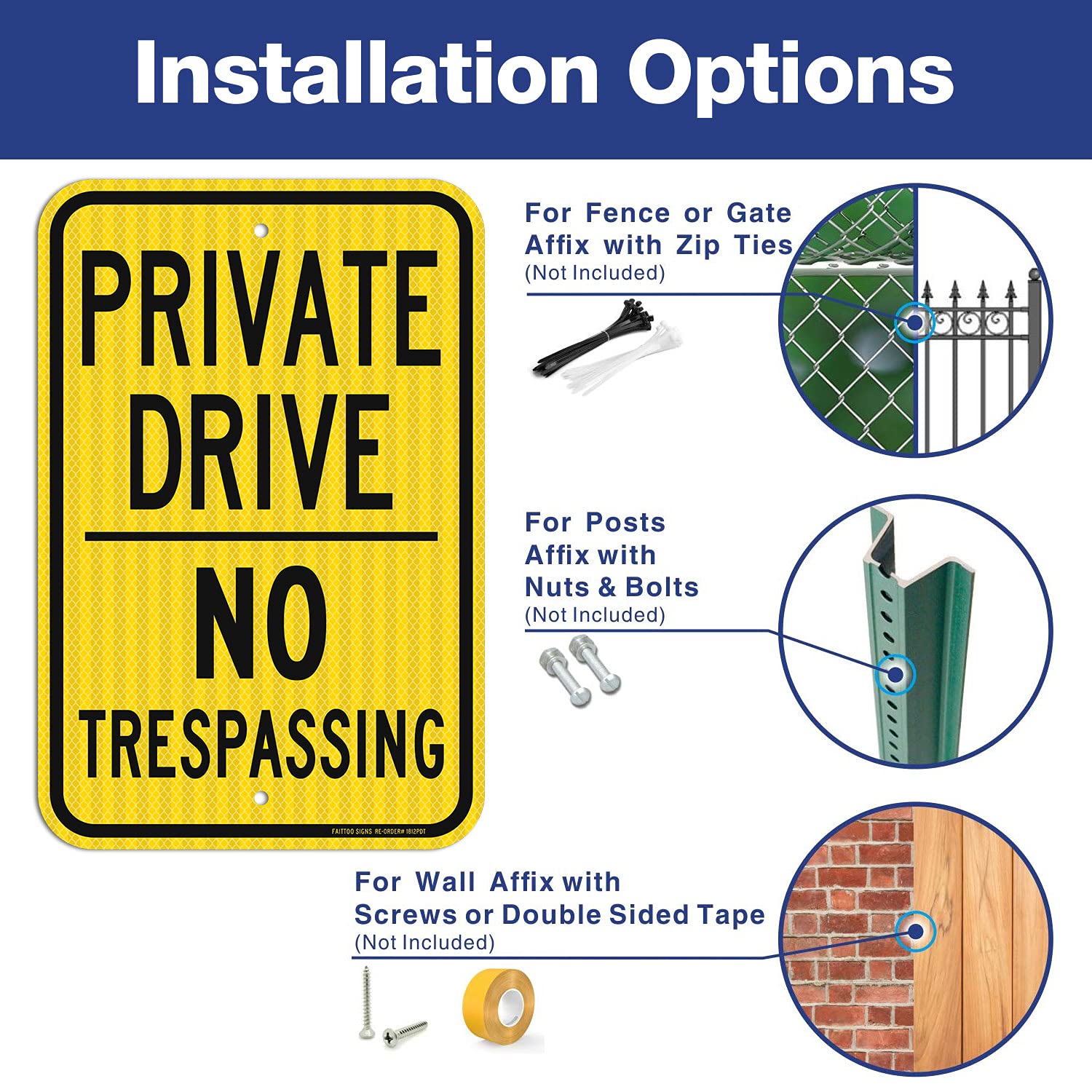 Faittoo 18" x 12" Private Drive No Trespassing Sign 18" x 12" Private Property No Trespassing Violators Prosecuted Sign