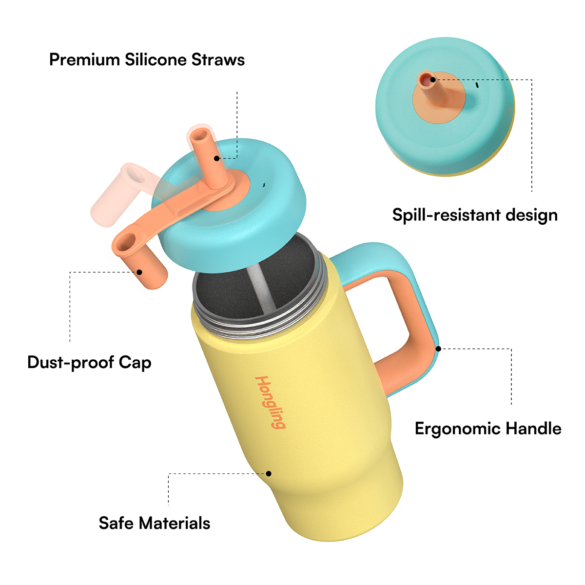 Hongling custom kids water bottle with handle  Vacuum Insulated Metal Travel Mug Coffee Cup With Handle and Logo water bottle manufacturer factory