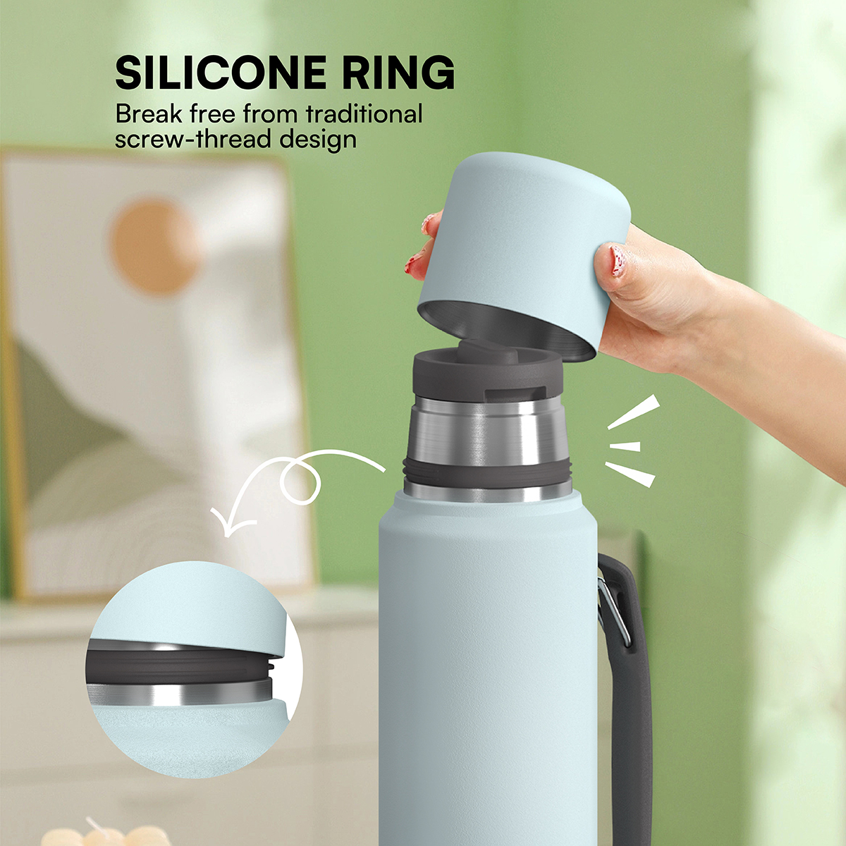 HonglingTravel water bottle OEM & ODM Available Insulated Shaved Water Bottle with Silicone Ring & Rotate Cap Durable Thermos Outdoor Adventure