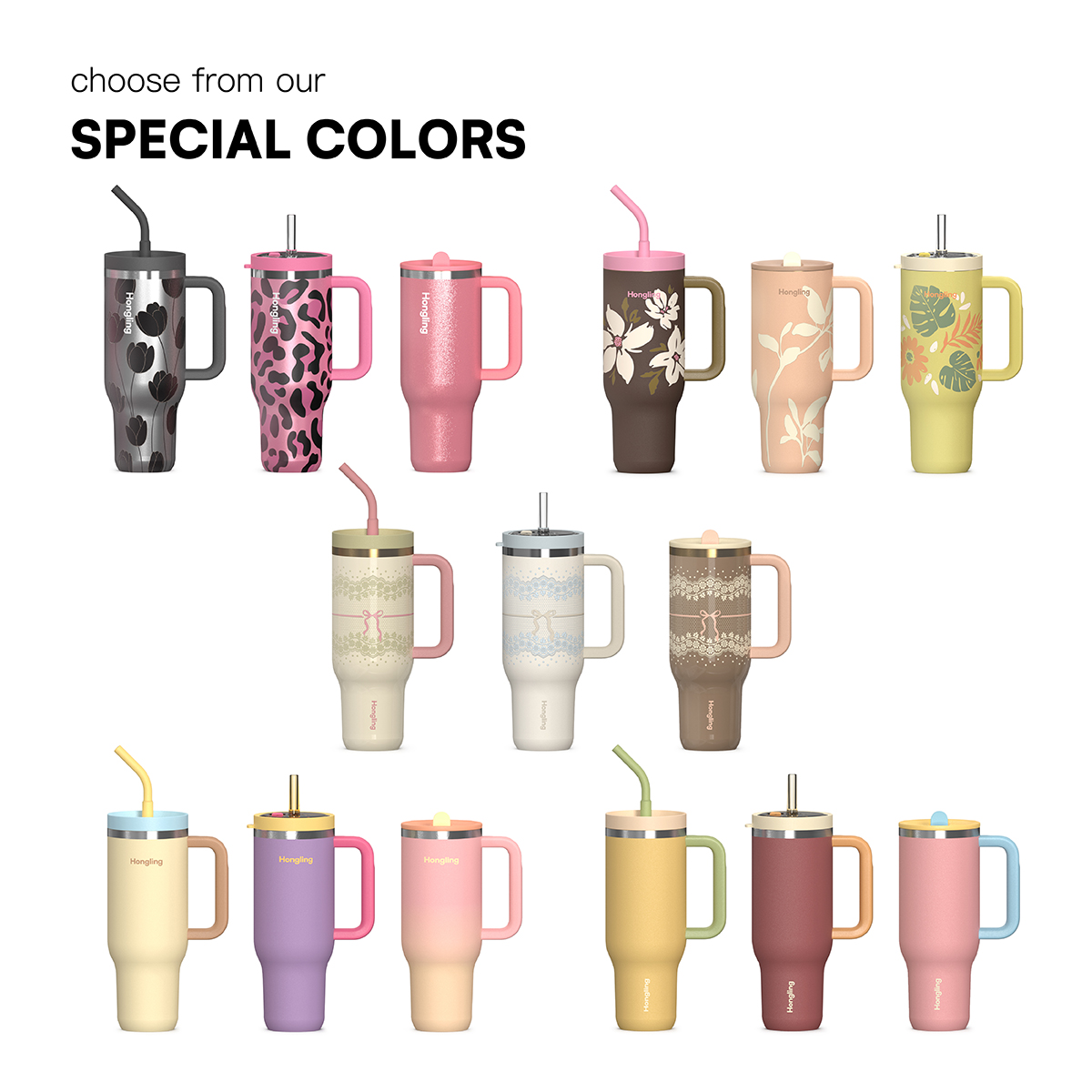 Hongling Tumbler OEM Custom Logo 1200ml Handle Insulated Tumbler Food Grade 304/316 Stainless Steel Eco Friendly Vacuum Travel Coffee Tumbler