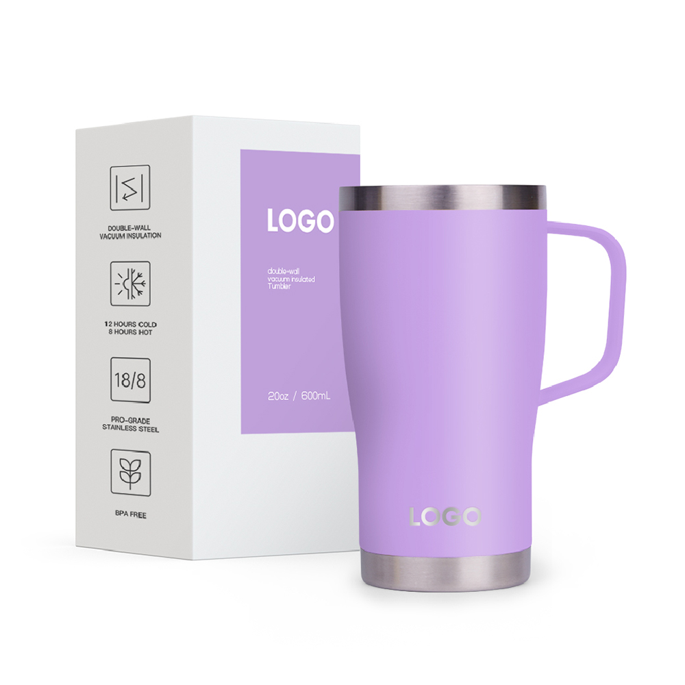 20oz Tumbler with Handle and Straw Lid | Stainless Steel Water Bottle Travel Mug Reusable Insulated Cup With Lid And Straw, 100% Leak Proof, Keep Cold Heat and Ice for Hours