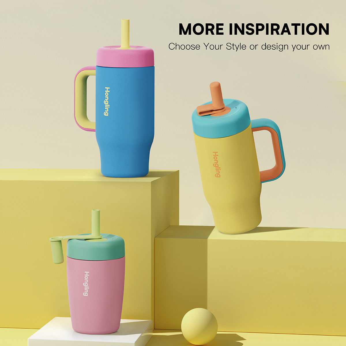 Hongling custom kids water bottle with handle  Vacuum Insulated Metal Travel Mug Coffee Cup With Handle and Logo water bottle manufacturer factory