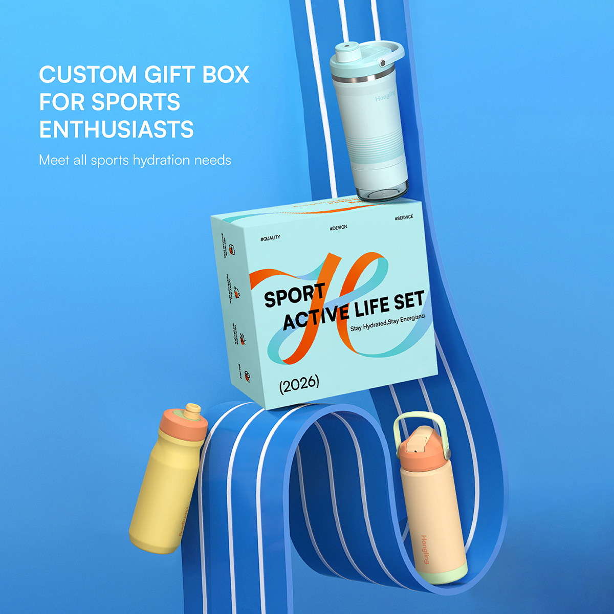 Water Bottle Hong Ling Custom 3 Piece Sports Water Bottle Gift Set BPA Free Shaker Bottle Cycling Bottle Flask Set water bottle manufacturer