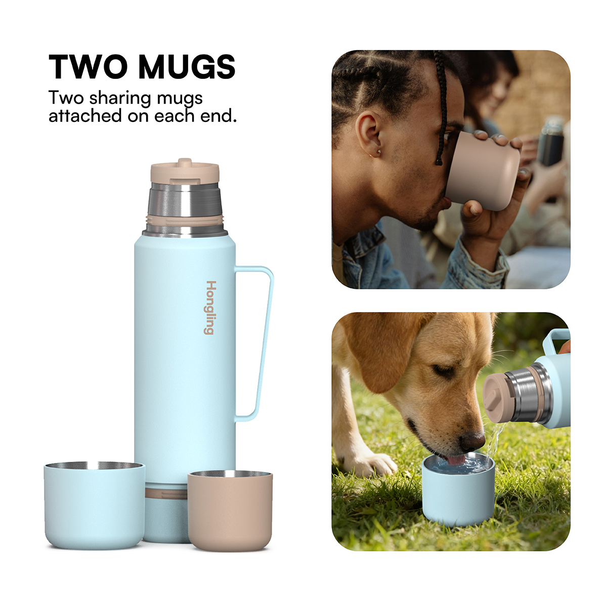 HonglingTravel water bottle OEM & ODM Available Insulated Shaved Water Bottle with Silicone Ring & Rotate Cap Durable Thermos Outdoor Adventure