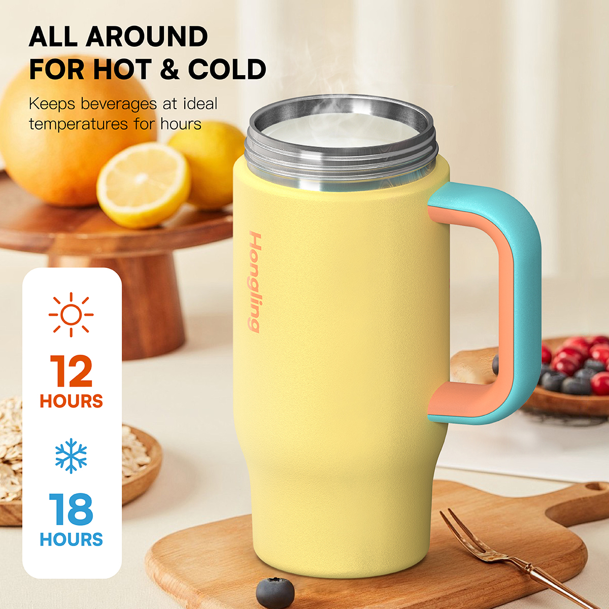 Hongling custom kids water bottle with handle  Vacuum Insulated Metal Travel Mug Coffee Cup With Handle and Logo water bottle manufacturer factory