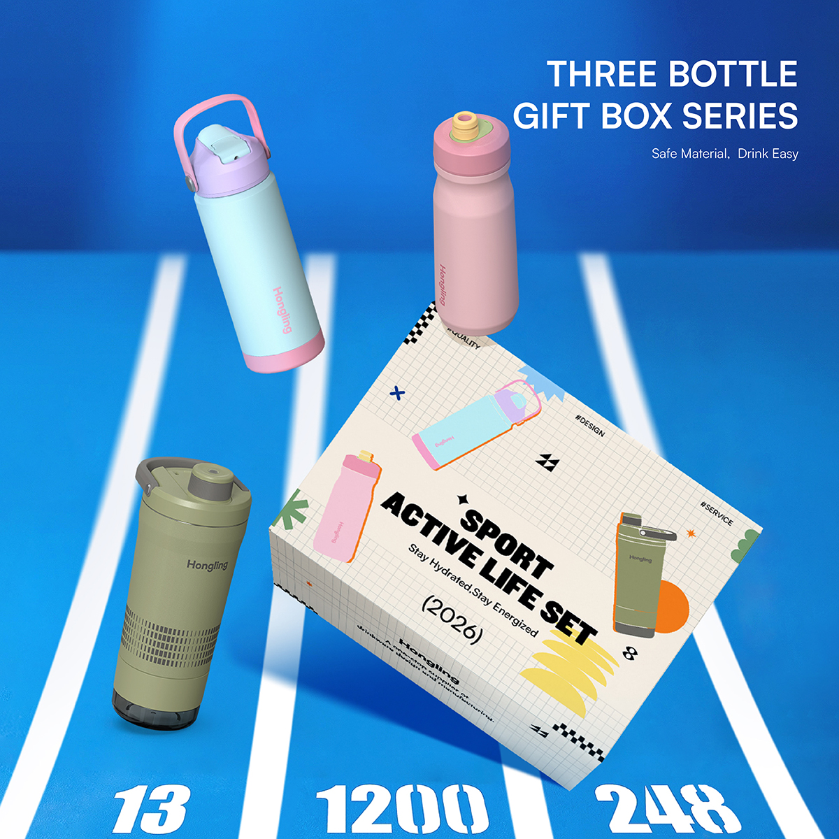 Water Bottle Hong Ling Custom 3 Piece Sports Water Bottle Gift Set BPA Free Shaker Bottle Cycling Bottle Flask Set water bottle manufacturer