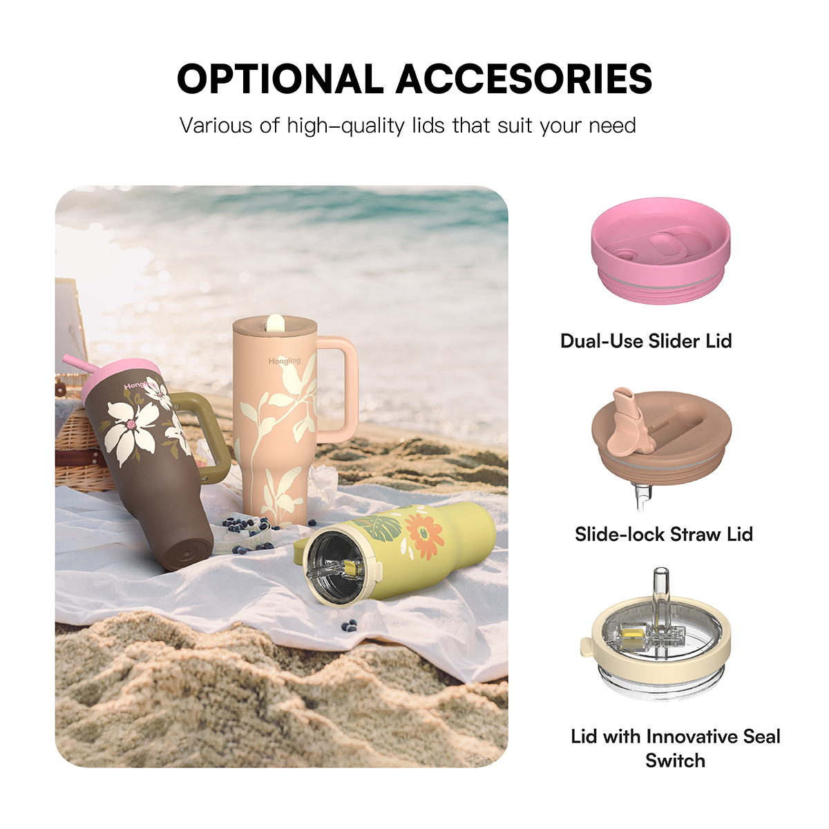 Hongling ODM Wholesale Customized Logo Eco-Friendly Durable Double Wall Vacuum Insulated Stainless Steel Tumbler With Handle