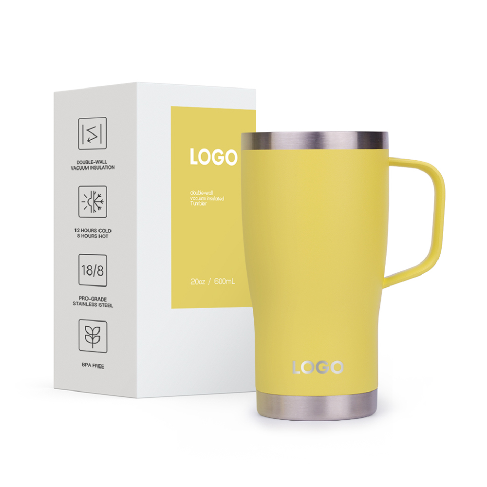 20oz Tumbler with Handle and Straw Lid | Stainless Steel Water Bottle Travel Mug Reusable Insulated Cup With Lid And Straw, 100% Leak Proof, Keep Cold Heat and Ice for Hours