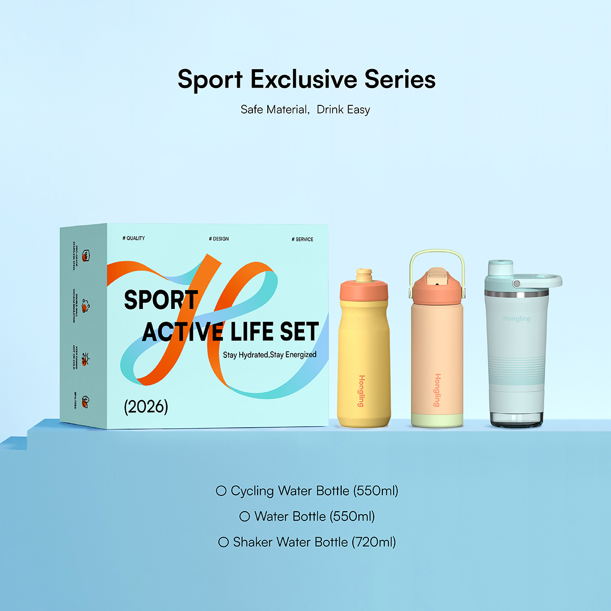 Water Bottle Hong Ling Custom 3 Piece Sports Water Bottle Gift Set BPA Free Shaker Bottle Cycling Bottle Flask Set water bottle manufacturer