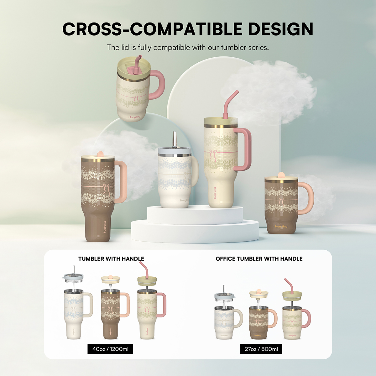 Hongling ODM Wholesale Customized Logo Eco-Friendly Durable Double Wall Vacuum Insulated Stainless Steel Tumbler With Handle
