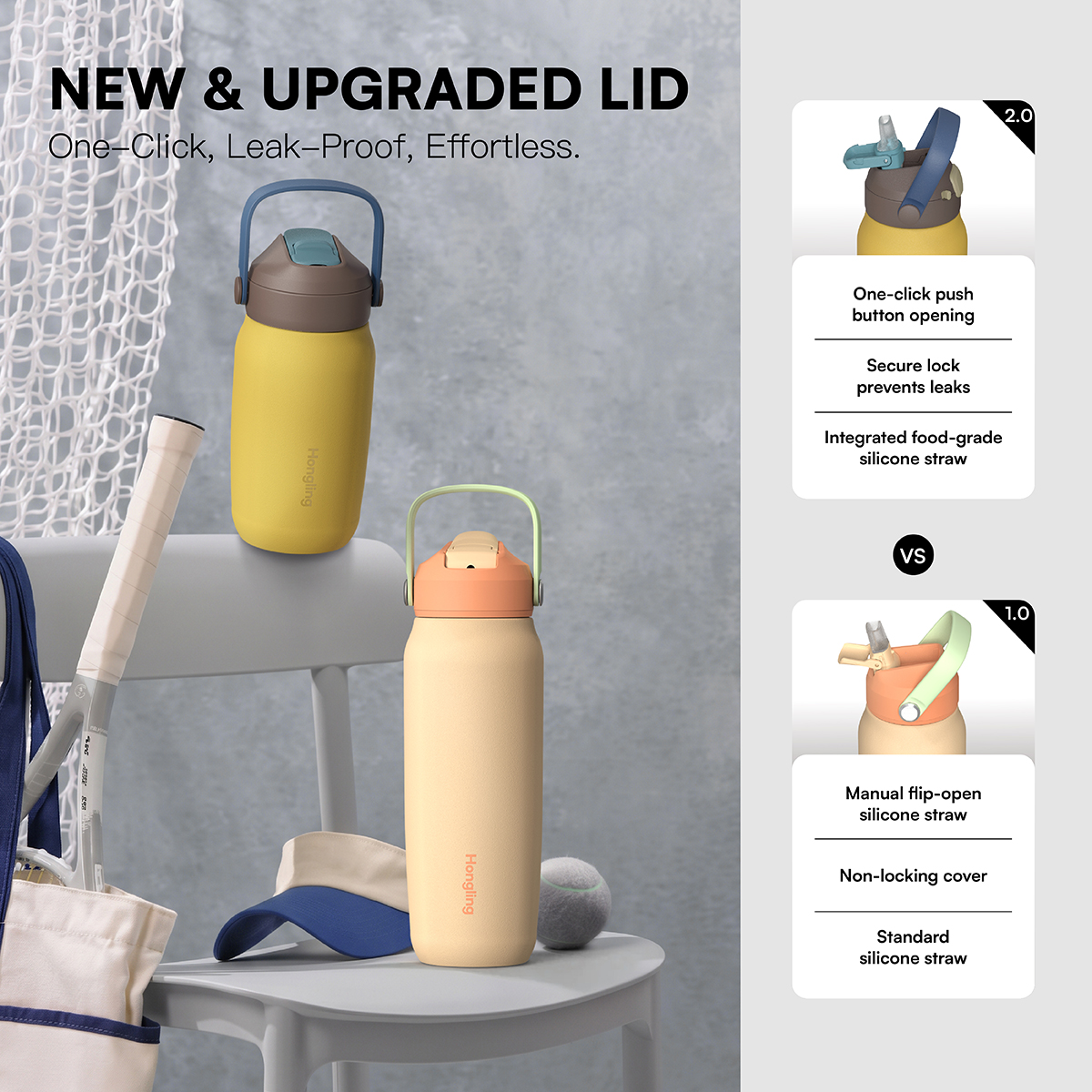 Upgraded Stainless Steel Water Bottle with 100% Dustproof Pop-Up Lid | Interchangeable Lids & Custom OEM/ODM
