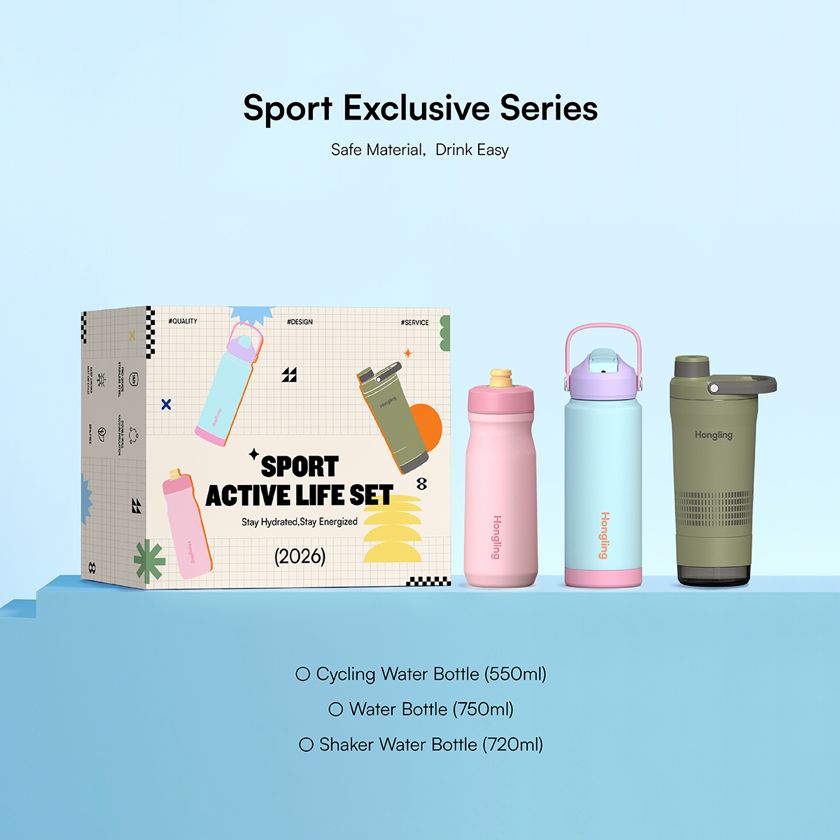 Water Bottle Hong Ling Custom 3 Piece Sports Water Bottle Gift Set BPA Free Shaker Bottle Cycling Bottle Flask Set water bottle manufacturer