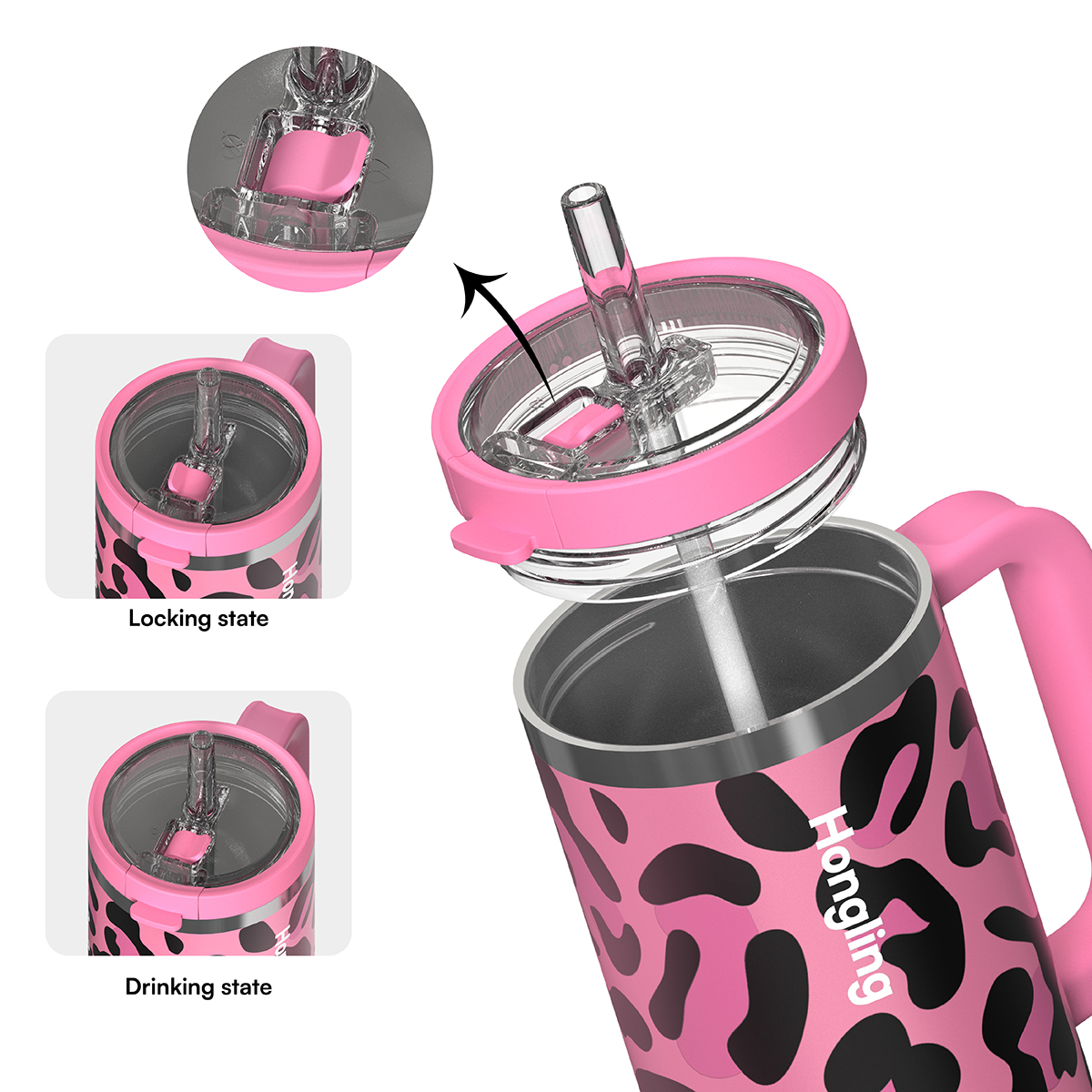 Hongling Tumbler OEM Custom Logo 1200ml Handle Insulated Tumbler Food Grade 304/316 Stainless Steel Eco Friendly Vacuum Travel Coffee Tumbler