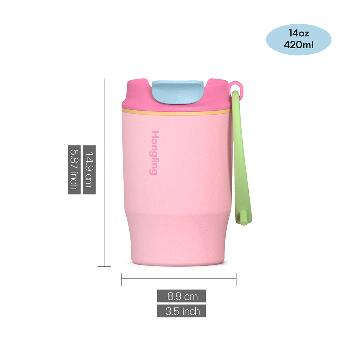 Wholesale 14oz Stainless Steel Coffee Tumbler with Dual Drinking Lid & Lanyard, Insulated Travel Mug OEM/ODM
