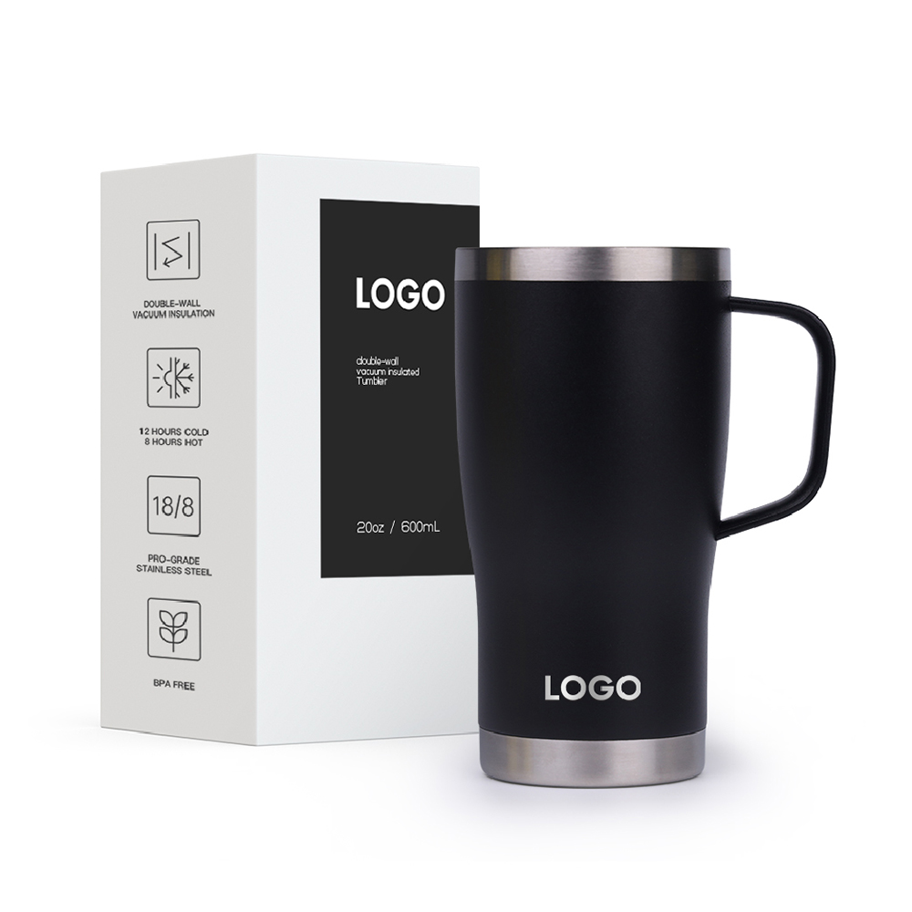 20oz Tumbler with Handle and Straw Lid | Stainless Steel Water Bottle Travel Mug Reusable Insulated Cup With Lid And Straw, 100% Leak Proof, Keep Cold Heat and Ice for Hours