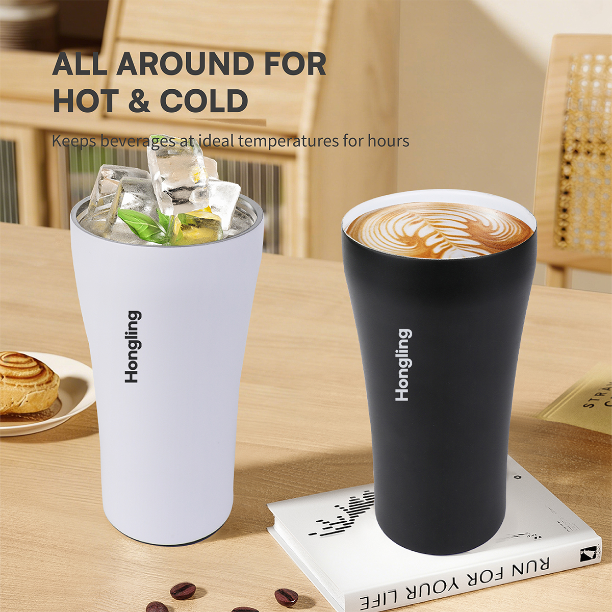 Hongling coffee tumbler coffee mug Sliding lid design travel mug custom coffee mug insulated coffee mug insulated stainless steel original design 