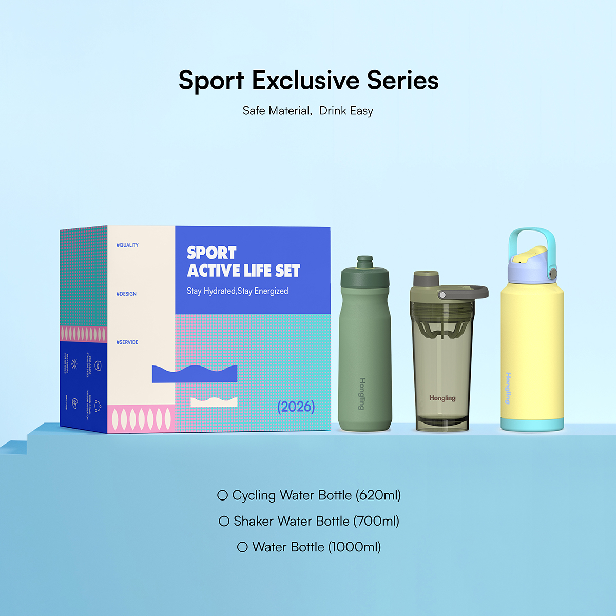 Water Bottle Hong Ling Custom 3 Piece Sports Water Bottle Gift Set BPA Free Shaker Bottle Cycling Bottle Flask Set water bottle manufacturer