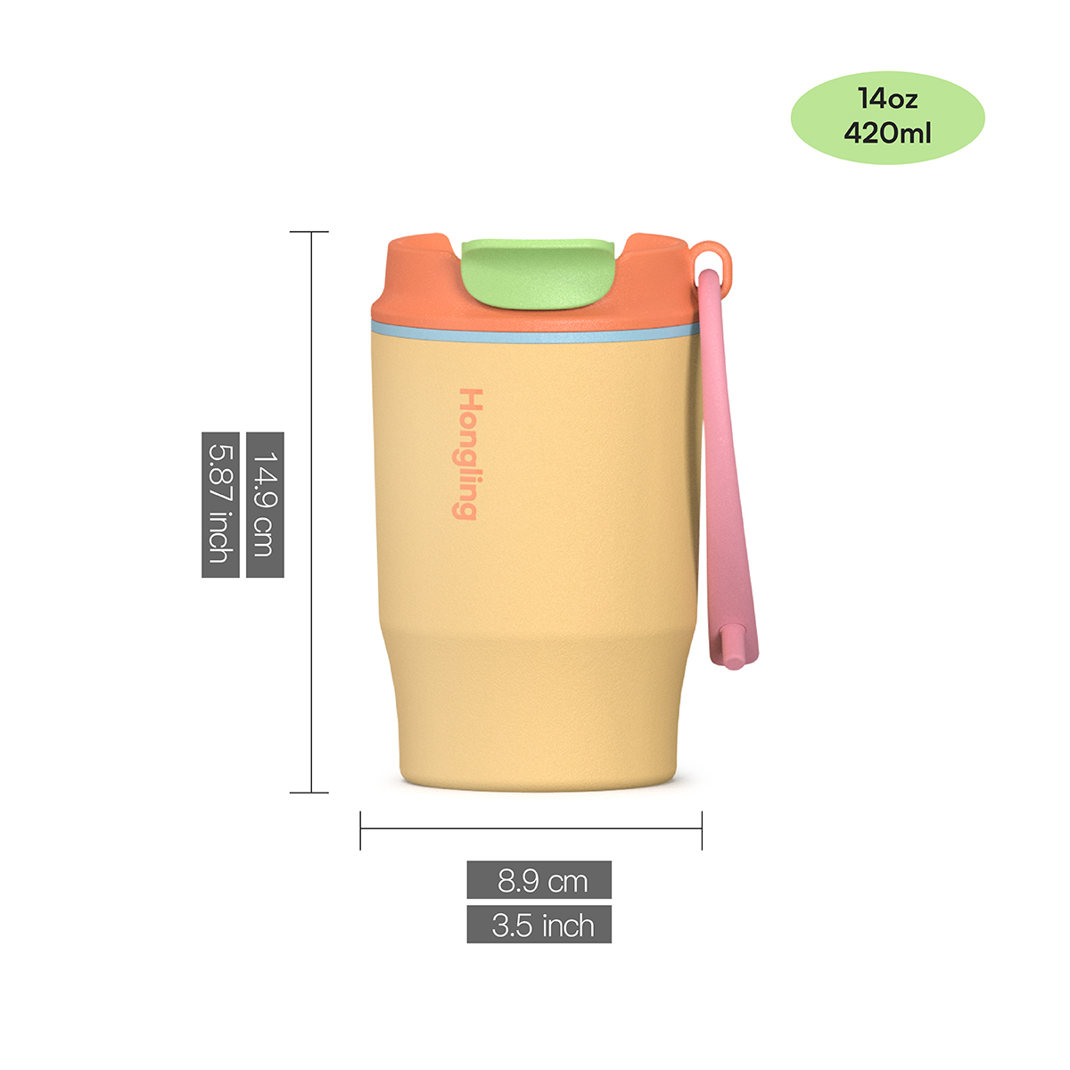 Wholesale 14oz Stainless Steel Coffee Tumbler with Dual Drinking Lid & Lanyard, Insulated Travel Mug OEM/ODM
