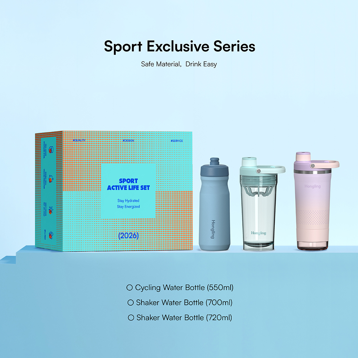 Water Bottle Hong Ling Custom 3 Piece Sports Water Bottle Gift Set BPA Free Shaker Bottle Cycling Bottle Flask Set water bottle manufacturer