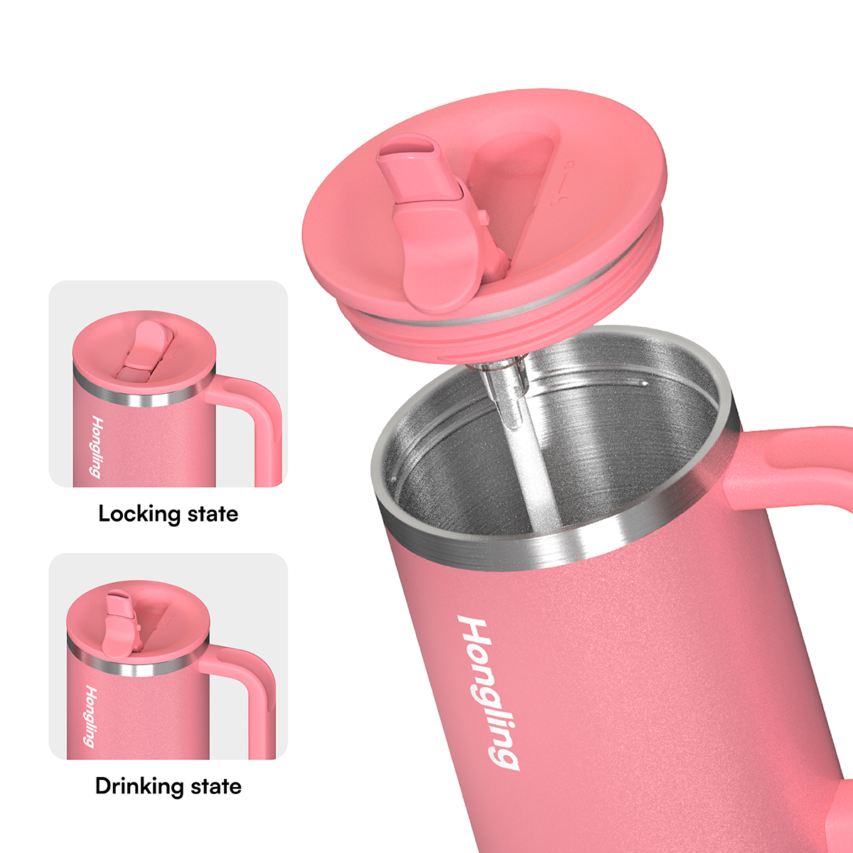 Hongling ODM Wholesale Customized Logo Eco-Friendly Durable Double Wall Vacuum Insulated Stainless Steel Tumbler With Handle