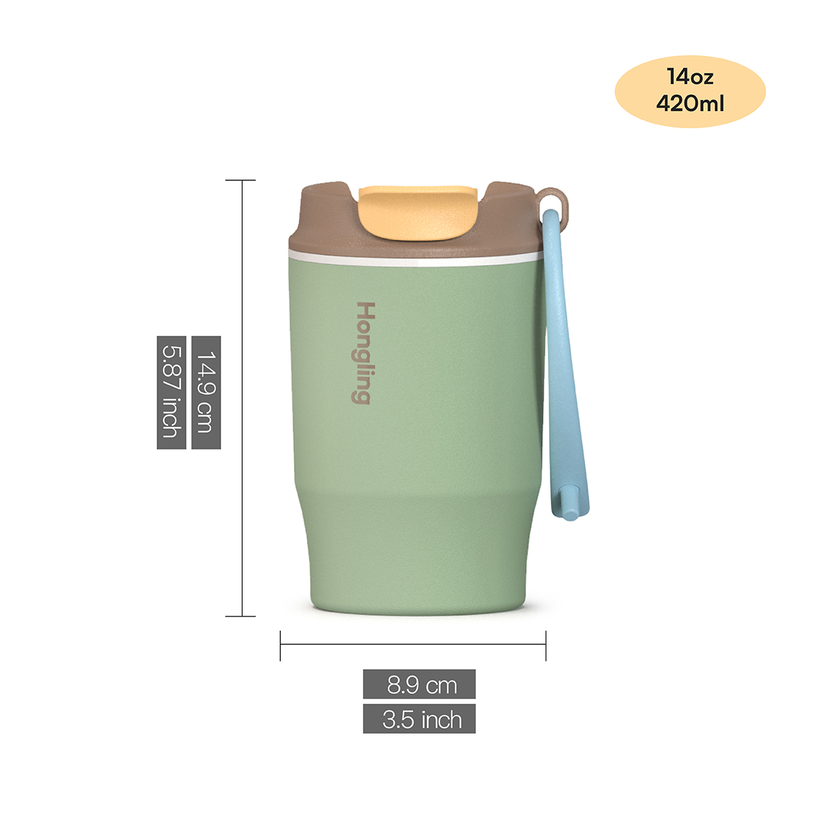 Wholesale 14oz Stainless Steel Coffee Tumbler with Dual Drinking Lid & Lanyard, Insulated Travel Mug OEM/ODM