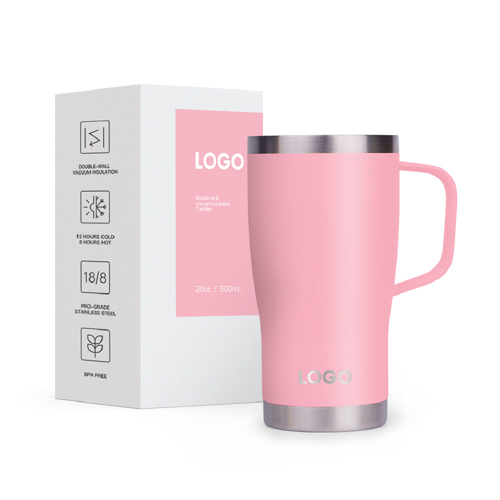 20oz Tumbler with Handle and Straw Lid | Stainless Steel Water Bottle Travel Mug Reusable Insulated Cup With Lid And Straw, 100% Leak Proof, Keep Cold Heat and Ice for Hours