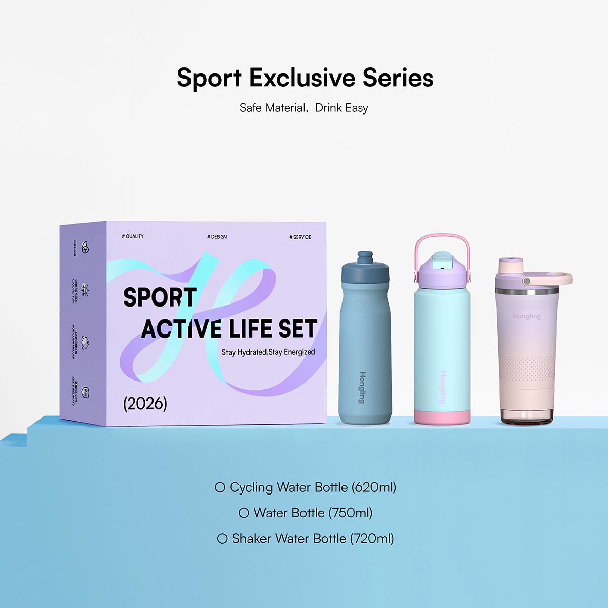 Water Bottle Hong Ling Custom 3 Piece Sports Water Bottle Gift Set BPA Free Shaker Bottle Cycling Bottle Flask Set water bottle manufacturer