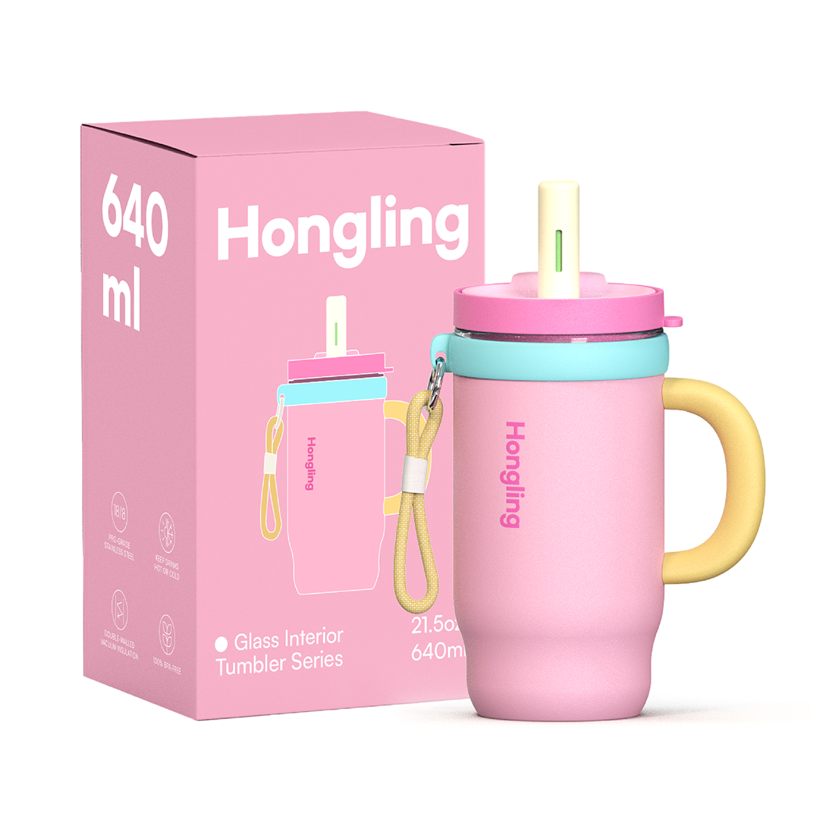 Hongling Eco Friendly Double Wall Glass Lined Stainless Steel Tumbler Portable Insulated Water Cup for Office Travel Commute