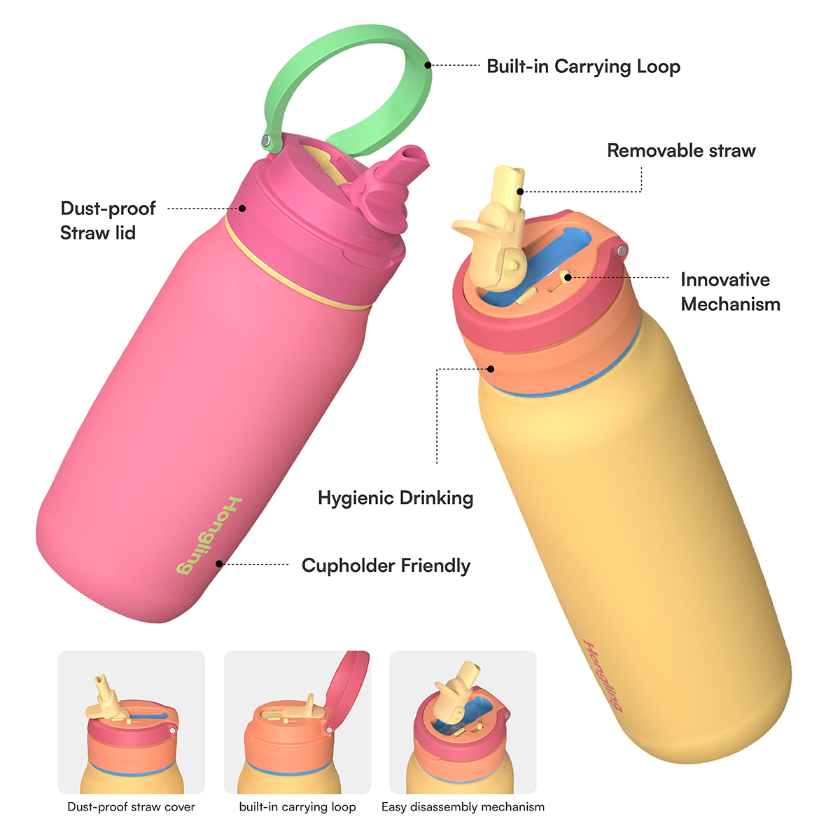 Valentine's Day Premium Insulated Water Bottle Food Grade 304 Stainless Steel Sports Water Bottles with Customized Logo Hong Ling Cup