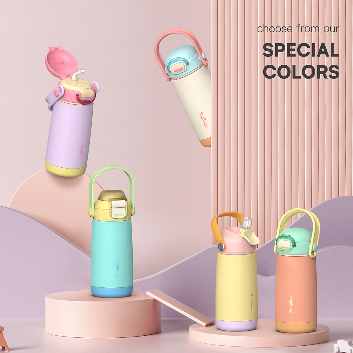 Custom wholesale kids water bottle 12oz/16oz Straw cup BPA-free water bottle Outdoor sports thermos 