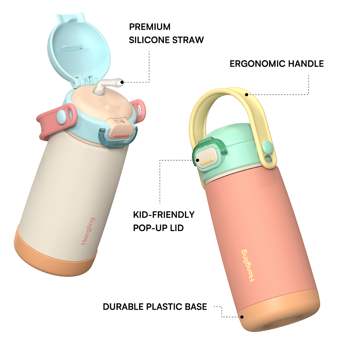 Custom wholesale kids water bottle 12oz/16oz Straw cup BPA-free water bottle Outdoor sports thermos 