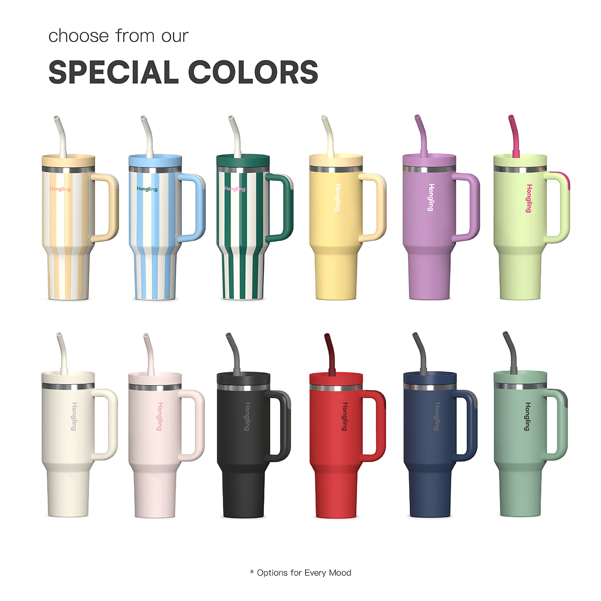 HongLing Tumbler with handle Stainless steel tumbler OEM/ODM 40oz Double Wall Large Capacity Car Bottles Handle Lid BPA-Free