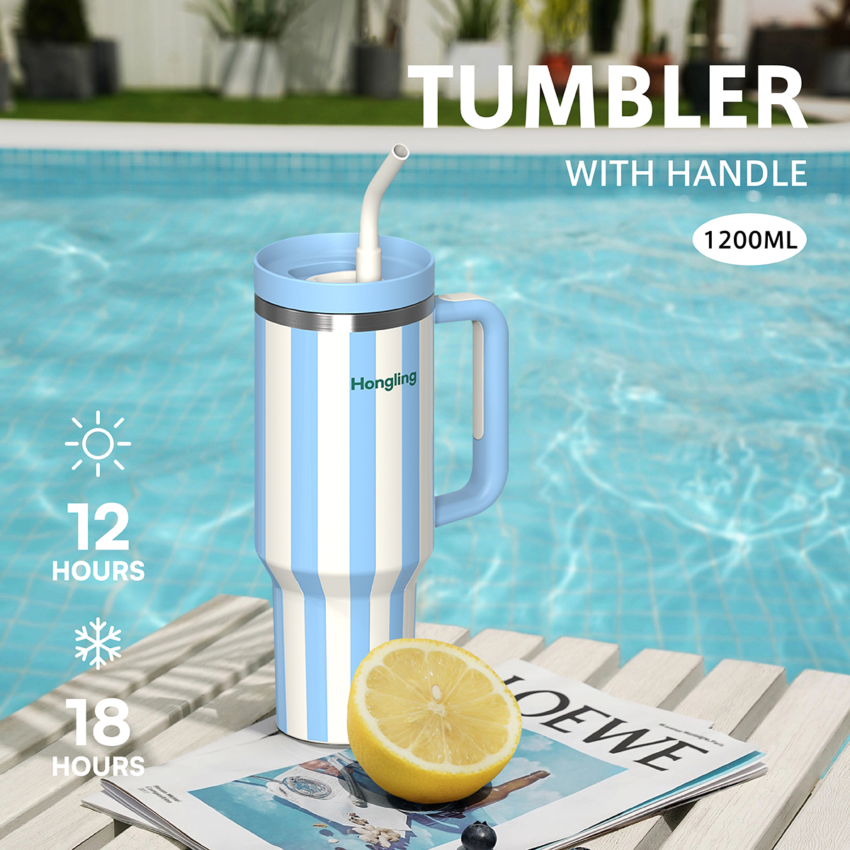 HongLing Tumbler with handle Stainless steel tumbler OEM/ODM 40oz Double Wall Large Capacity Car Bottles Handle Lid BPA-Free