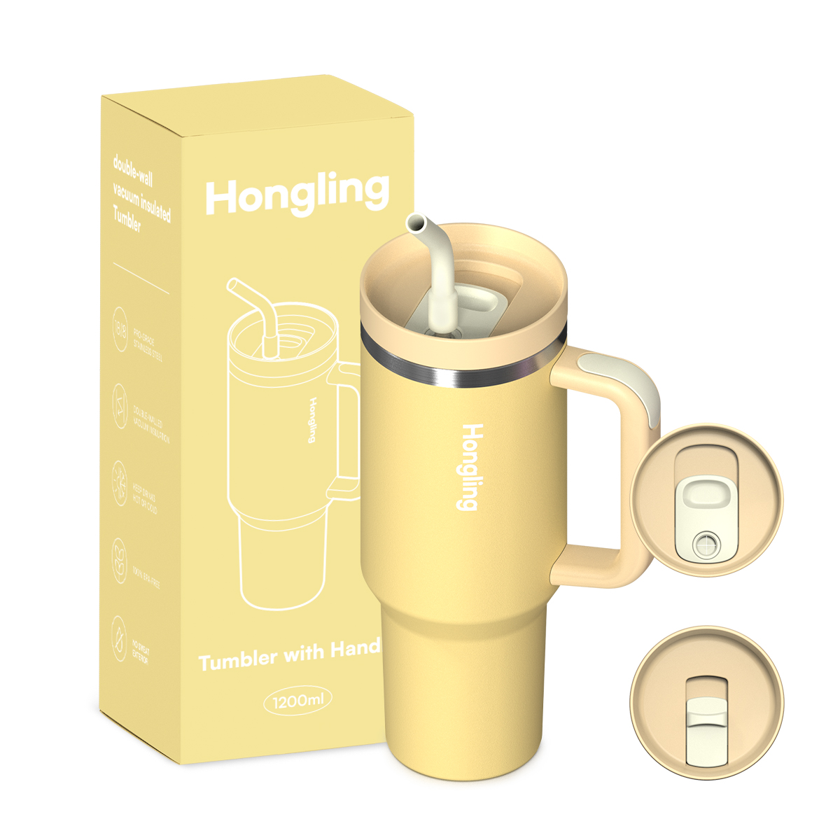 HongLing Tumbler with handle Stainless steel tumbler OEM/ODM 40oz Double Wall Large Capacity Car Bottles Handle Lid BPA-Free