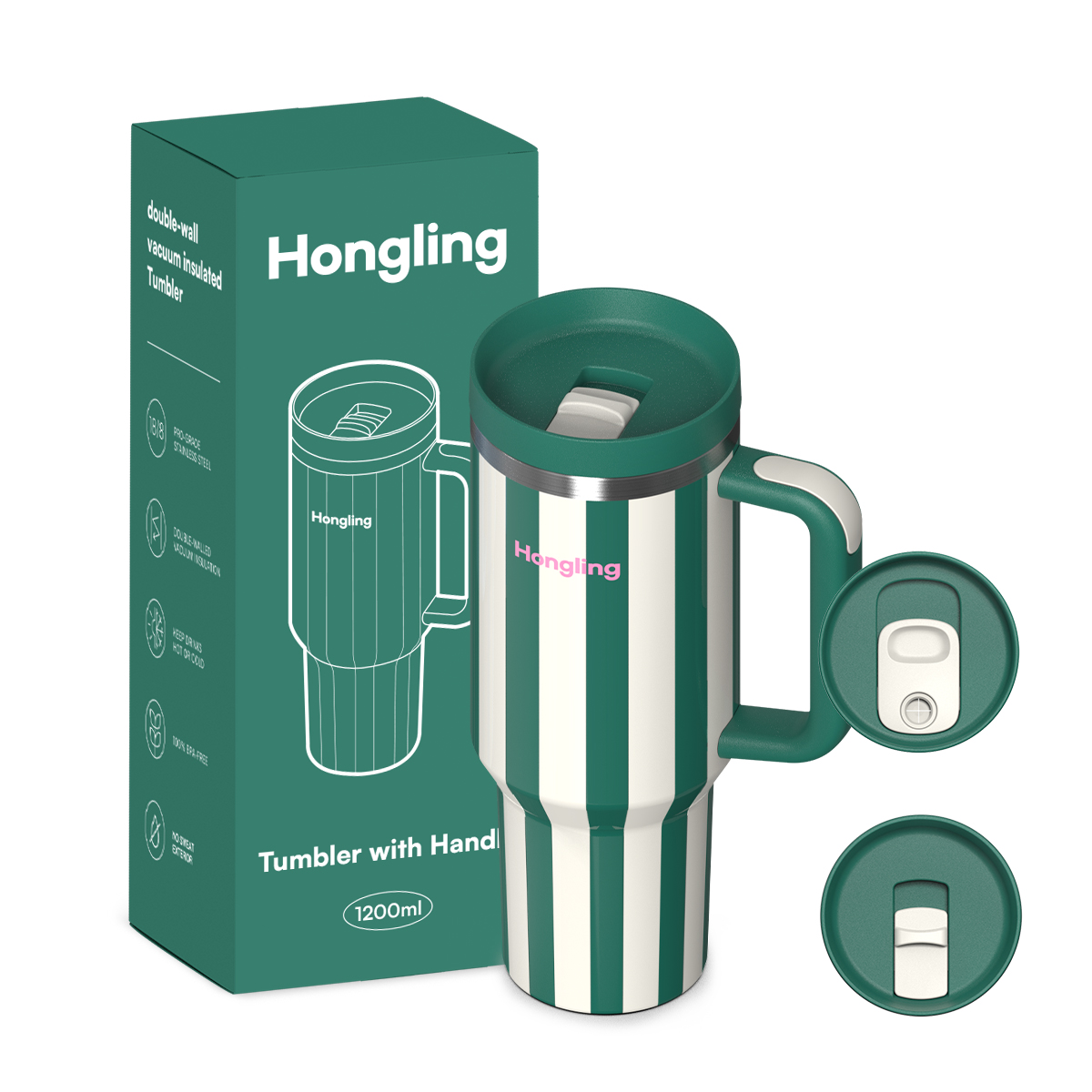 HongLing Tumbler with handle Stainless steel tumbler OEM/ODM 40oz Double Wall Large Capacity Car Bottles Handle Lid BPA-Free