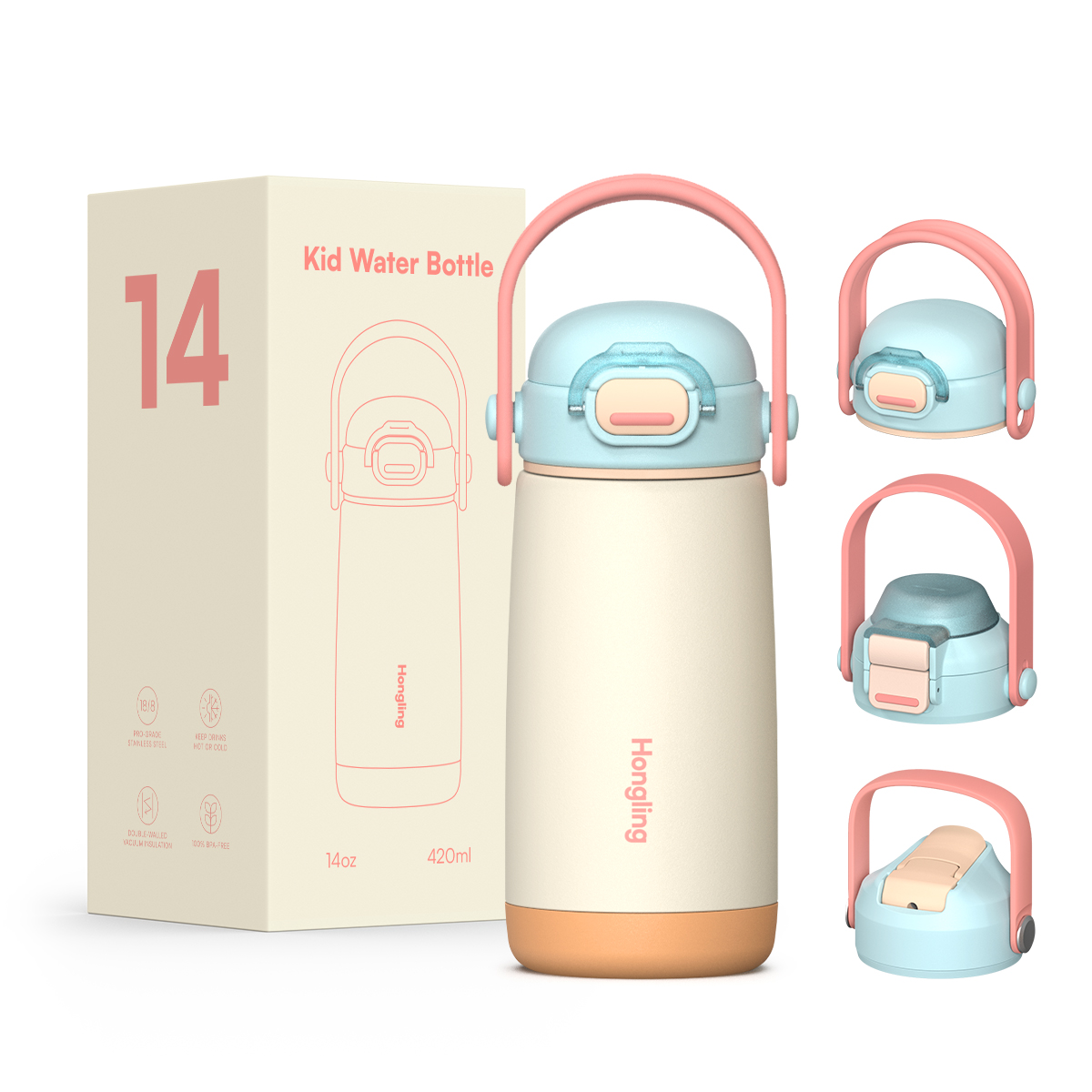 Custom wholesale kids water bottle 12oz/16oz Straw cup BPA-free water bottle Outdoor sports thermos 
