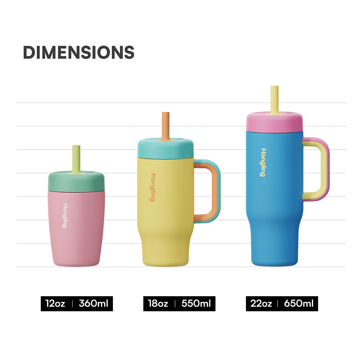 Hongling kids water bottle 12oz 18oz 22oz Kids Tumbler with Handle Straw  Customizable Designs Mugs Tumbler BPA Free Stainless steel tumbler manufacturer
