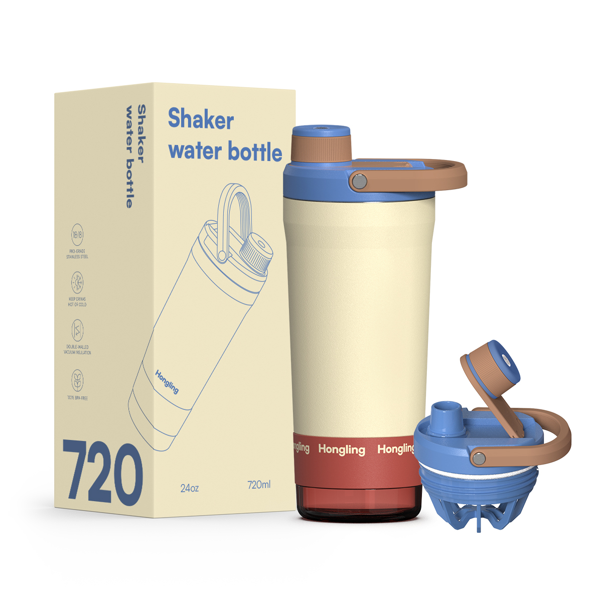 Hongling Water bottle Shaker bottle Leak Proof Design BPA Free Insulated stainless steel water bottle manufacturer 