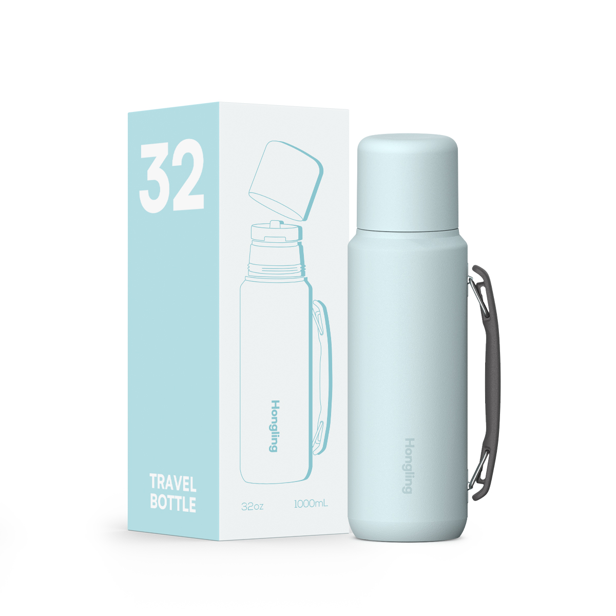 HonglingTravel water bottle OEM & ODM Available Insulated Shaved Water Bottle with Silicone Ring & Rotate Cap Durable Thermos Outdoor Adventure