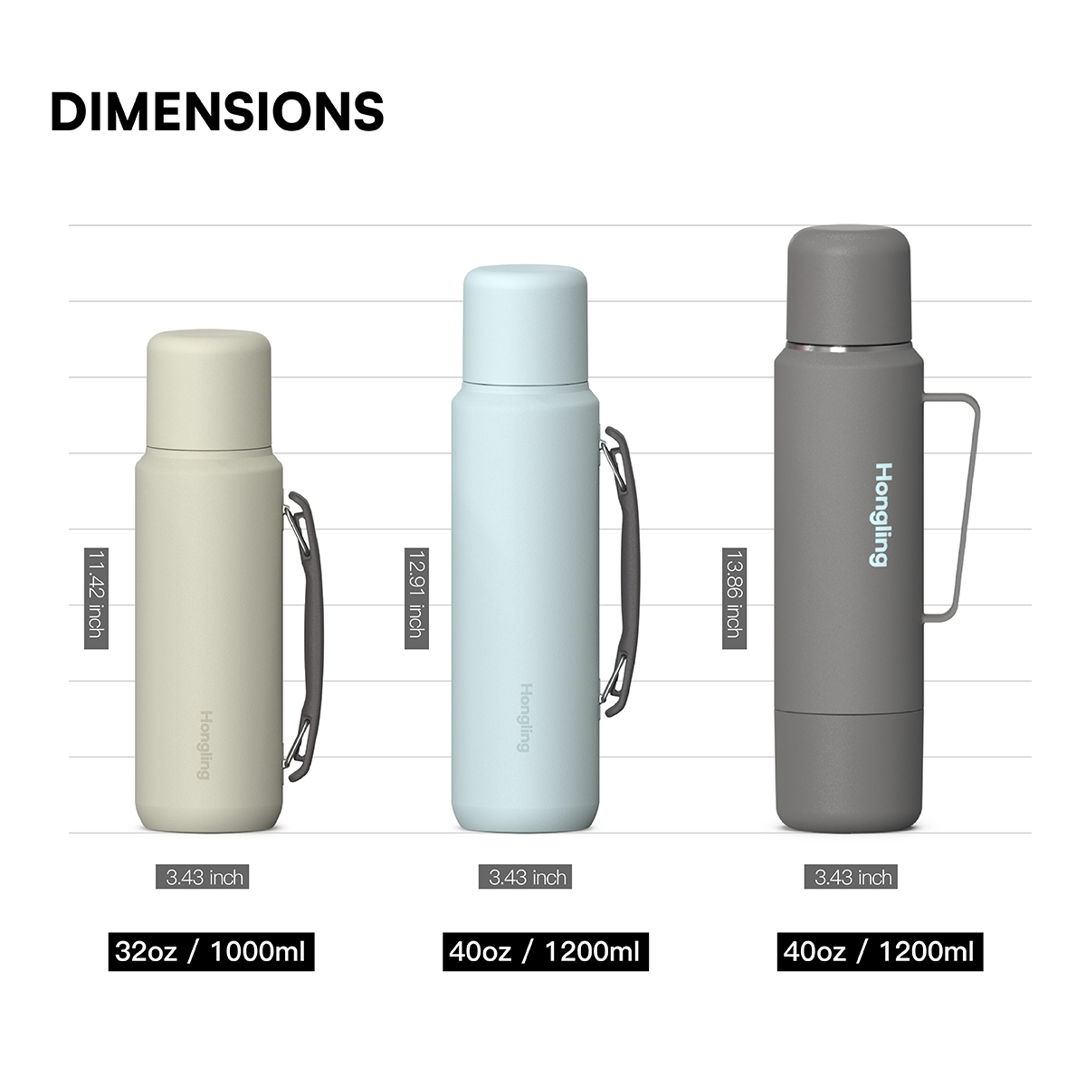 HonglingTravel water bottle OEM & ODM Available Insulated Shaved Water Bottle with Silicone Ring & Rotate Cap Durable Thermos Outdoor Adventure