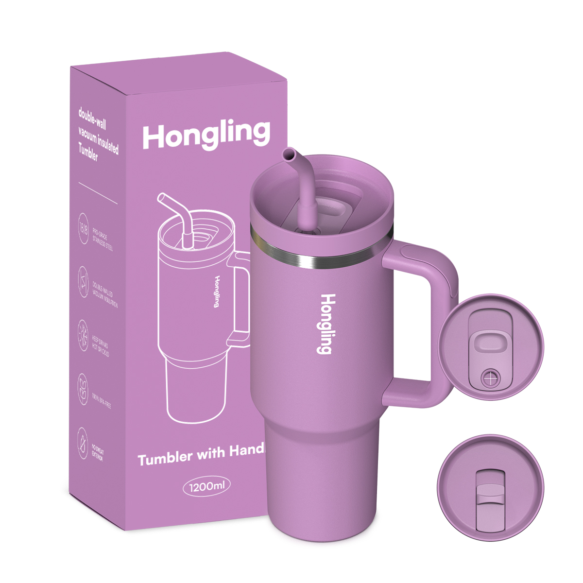 HongLing Tumbler with handle Stainless steel tumbler OEM/ODM 40oz Double Wall Large Capacity Car Bottles Handle Lid BPA-Free