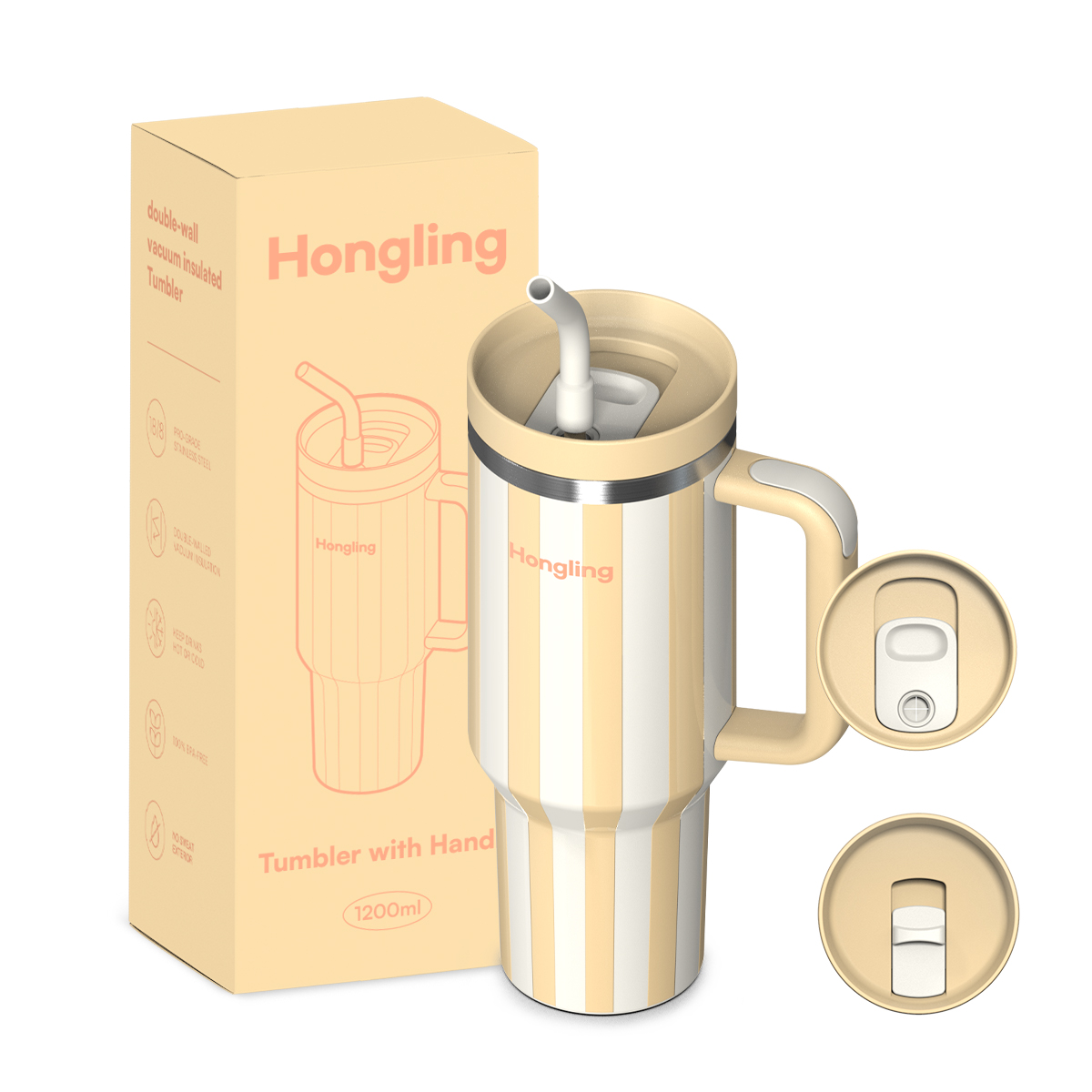 HongLing Tumbler with handle Stainless steel tumbler OEM/ODM 40oz Double Wall Large Capacity Car Bottles Handle Lid BPA-Free